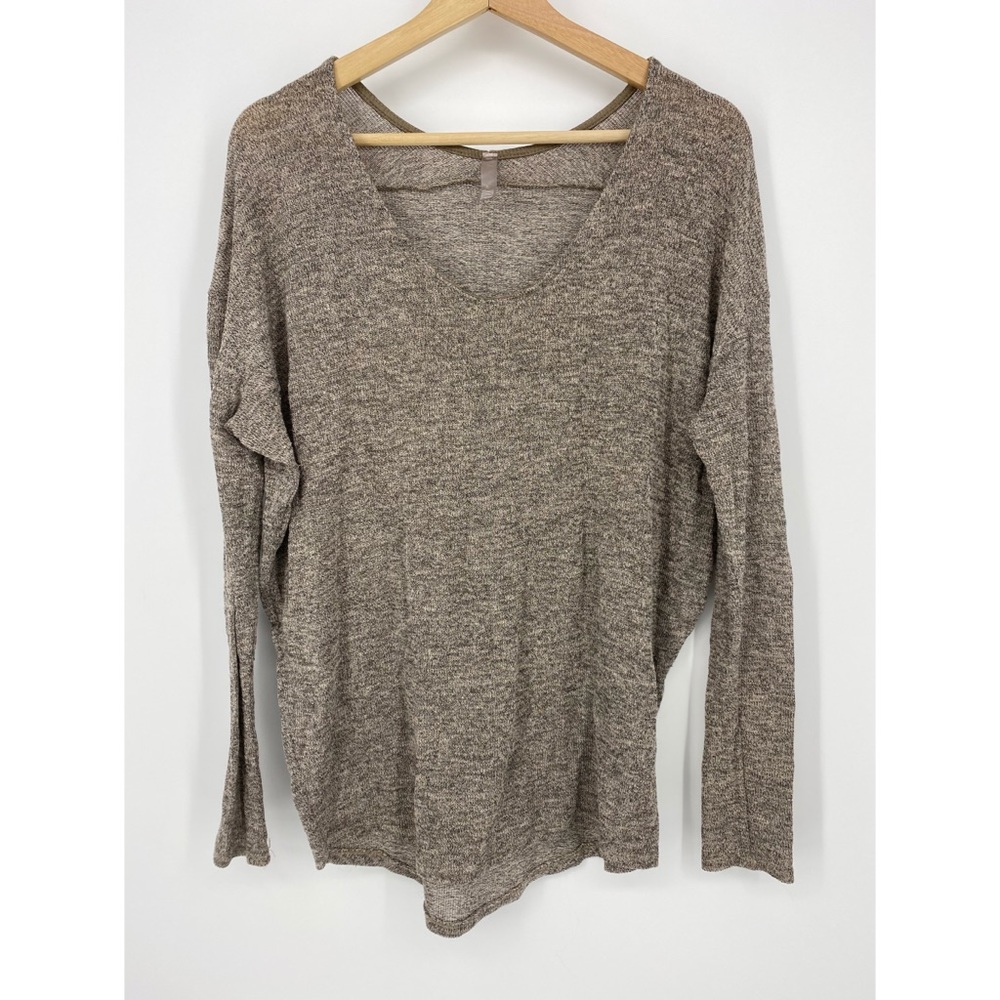 Jolie Beige Marled Stretch Knit Scoop Neck Pullover Sweater